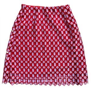 Sandro Paris Red Embroidered Lace Mini Skirt Size 0 EU 34 Luxury Statement